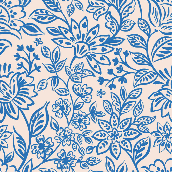 Musselin – Maribel Blau Blumen auf Creme, 100 % Baumwolle, 150 cm, 135 g/m²