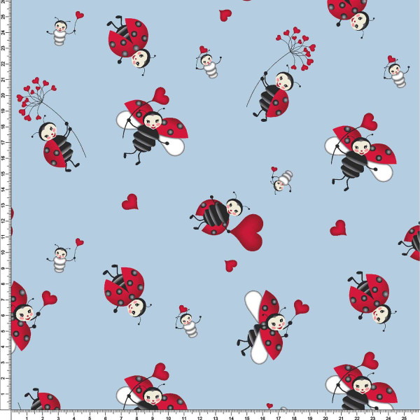 Glünz GmbH, Baumwoll Jersey, Lilly, A700, marienkäfer, ladybug, herz, heart, hellblau, blue, blau