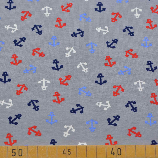Maritimer Baumwolljersey mit Ankerdruck - Hochwertiges Material für Nähprojekte