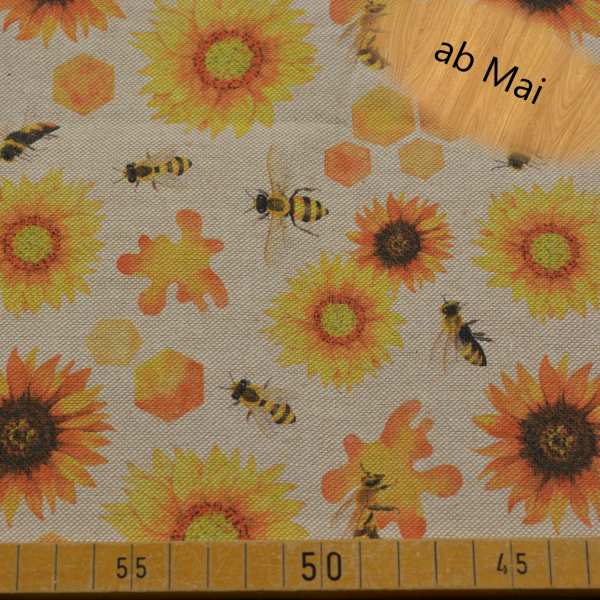 Dekostoff Sonnenblumen und Bienen – Meterware