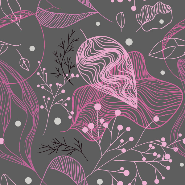 French Terry angeraut – Blättermuster Grau/Rosa, 92 % Baumwolle 8 % Elasthan, 150 cm, 250 g/m²