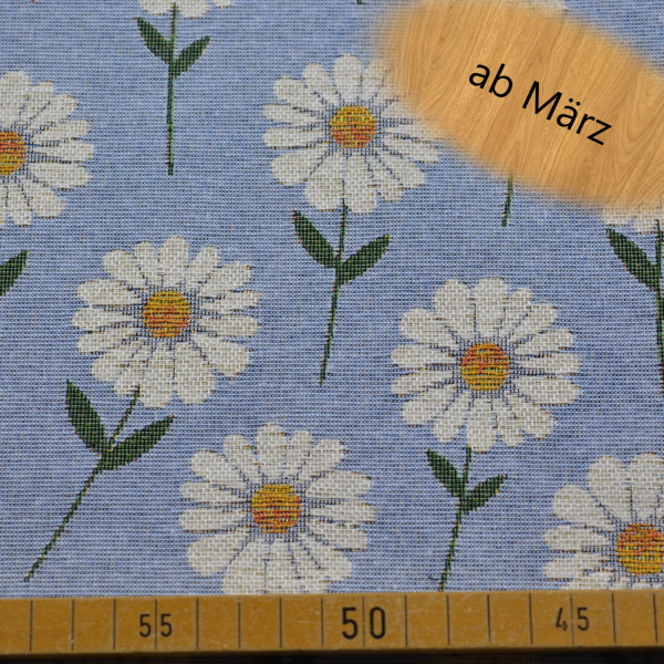 Gobelin Margeriten Hellblau – Blumenstoff 340 g/m²
