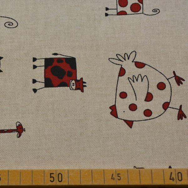 Dekostoff Tiere – Kuh, Giraffe & Huhn | 140 cm breit, 200 g/m² – Baumwolle/Polyester