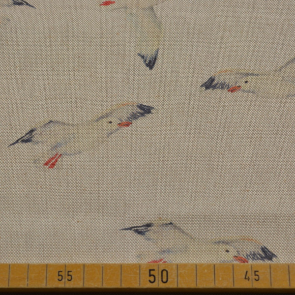 Dekostoff Möwen natur | Maritimes Design in Leinenoptik, 200 g/m², 140 cm breit