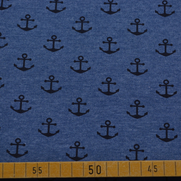 Sweat „Anker“ Jeansblau – 56 % Polyester 44 % Baumwolle, 150 cm, 250 g/m²