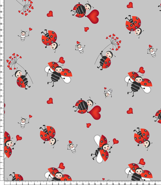 Glünz GmbH, Baumwoll Jersey, Lilly, A701, marienkäfer, ladybug, herz, heart, grau, grey 