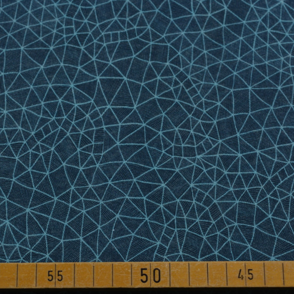 Sweatstoff mit geometrischem Linienmuster in Blau | Baumwoll-Polyester-Mix – 280g/m²