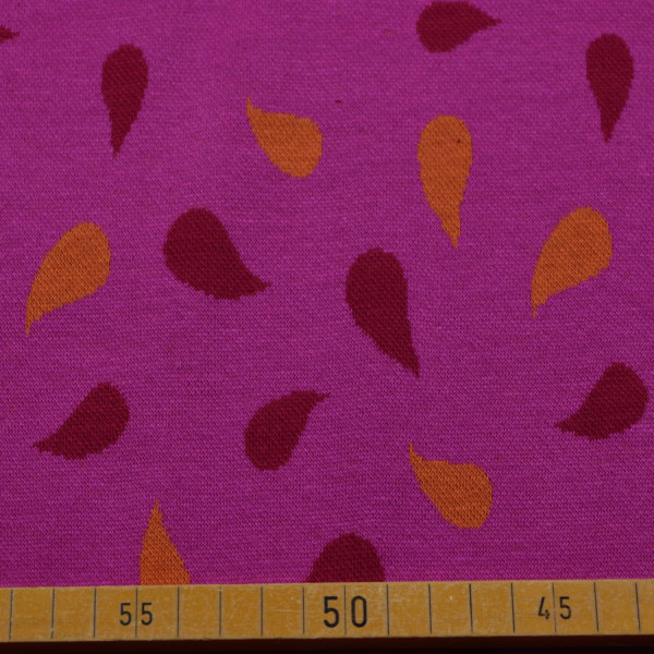 Strick Jacquard Tropfenmuster Pink/Orange/Bordeaux | 90% Baumwolle – 145-150 cm breit, 240 g/m²