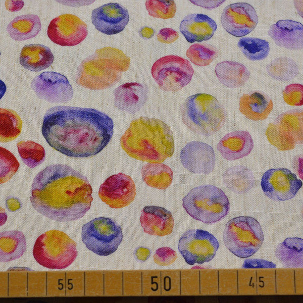 Viskose-Leinen Stoff mit buntem Aquarell-Kreisdruck