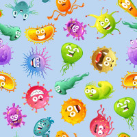 Glünz GmbH, Baumwoll Jersey, Kevin A715, blau, blue, Virus, Corona, Covid, Omikron, Delta, bunt, multicolor, fun Glünz GmbH, Baumwoll Jersey, Kevin A715, blau, blue, Virus, Corona, Covid, Omikron, Delta, bunt, multicolor, fun