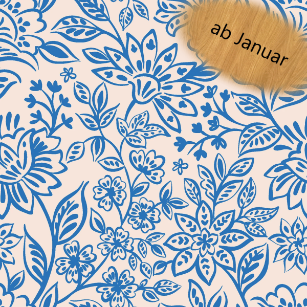 Musselin – Maribel Blau Blumen auf Creme, 100 % Baumwolle, 150 cm, 135 g/m²
