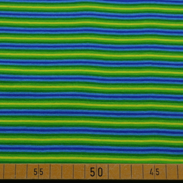 Bündchen Blau/Grün/Gelb gestreift – 95 % Baumwolle 5 % Elasthan, 35 cm, 265 g/m²